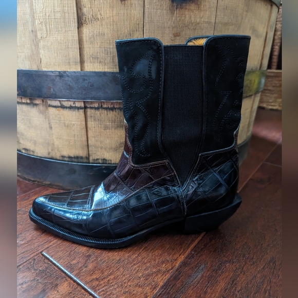 Donald J Pliner Western Couture Collection Black & Brown Cowboy Boots WomenSz 6 - Picture 8 of 17